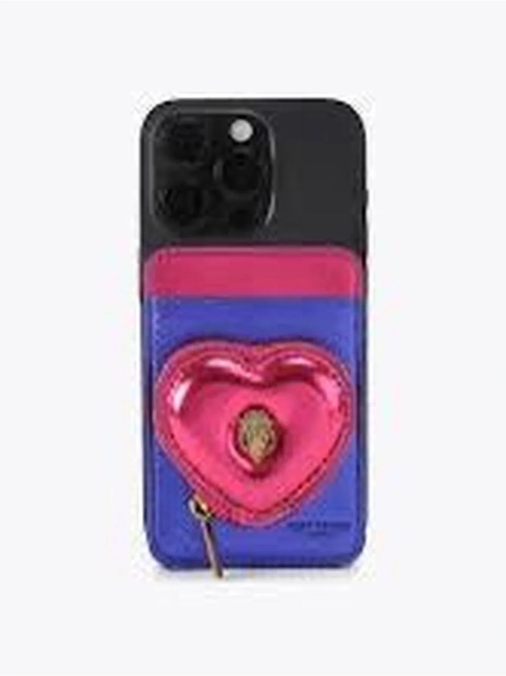 Kurt Geiger Metallic Purple Card Holder with Hot Pink Heart Pocket